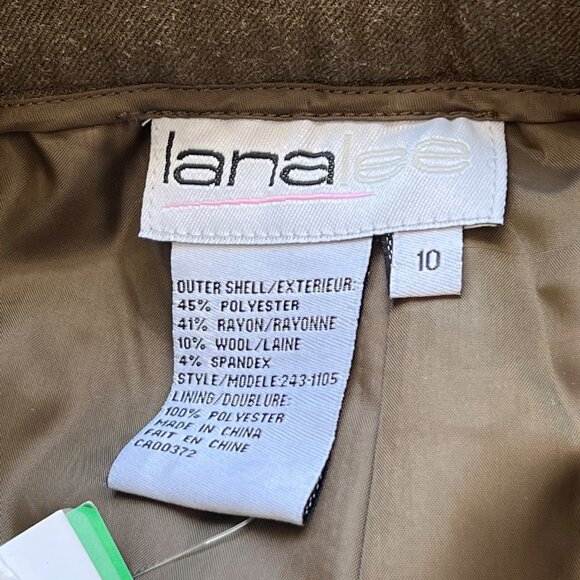 Lana Lee Flat Front Straight Trouser Pants Size 10 Wool Blend Khaki NEW Career - Picture 12 of 12